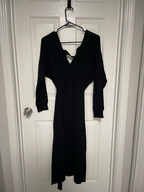 Vici Black Wrap-Style Long Sleeve Knit Dress